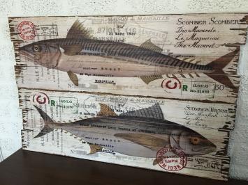 2er-Set Wandteller aus Holz mit: Makrele & Thunfisch